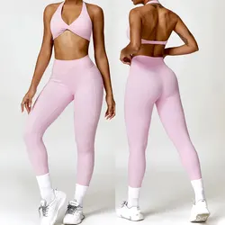 Sport Bra Leggings Suit 2PCS Yoga Set Nude Feeling Workout Sets Women Tracksuit Gym Push Up Fitness Running Workout Sportwear