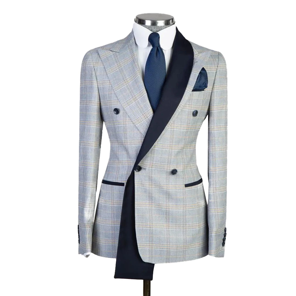 Luxury Plaid Wedding Suits For Men Peak Lapel Groom Wear Slim Fit Tuxedos Business Jacket Custom Made Only Blazer