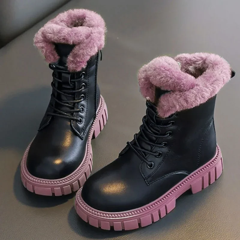 Botas de moda de invierno de estilo coreano para niñas de 6 a 18 años, botas de nieve gruesas y cálidas de piel sintética, botas de moda antideslizantes de suela blanda para niñas