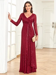 Lucyinlove Luxury Long Sleeves V-Neck Evening Dresses Wedding Party Sequins For Women 2024 For Guests Prom Cocktail Dress Gowns