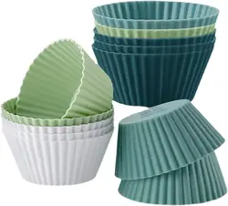 12PC Reusable Silicone Cupcake Baking Cups Non-Stick Pancake Liners Molds  With Randomly Colored Muffin Cups Decoration Tools