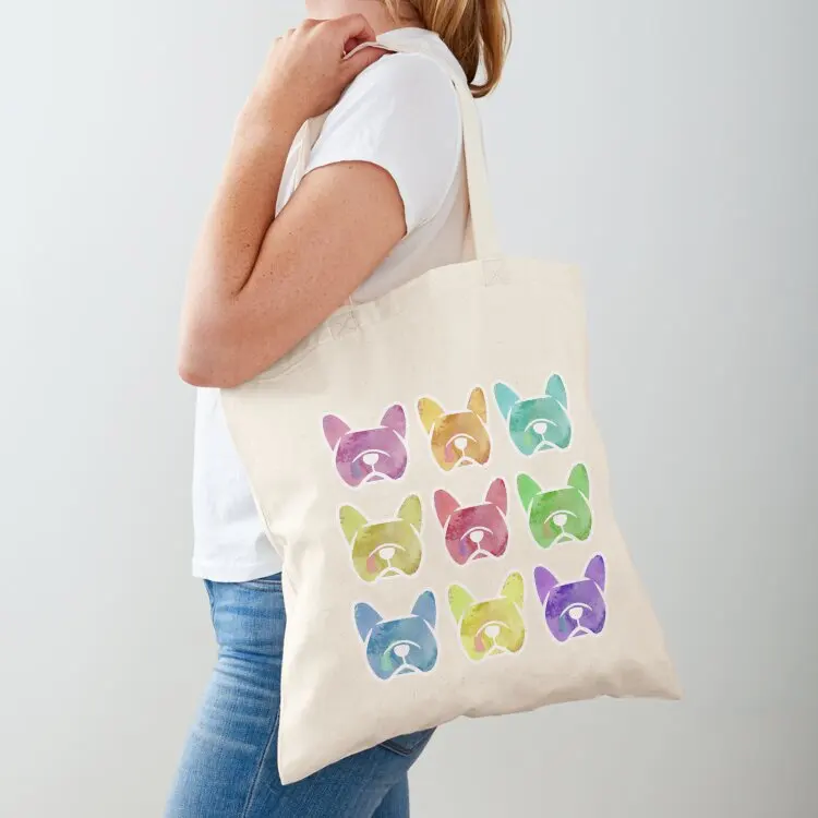 Crayon box watercolor French Bulldogs - Frenchies in rainbow colors - bright French Bulldogs Tote Bag shopping bag