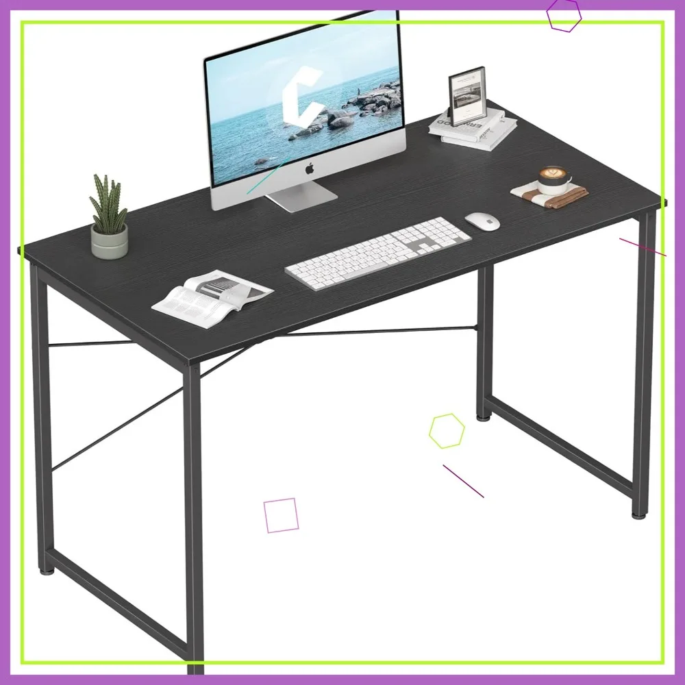 

47-дюймовый современный компьютерный стол для домашнего офиса, черный металлический каркас с прочным рабочим столом, простая сборка