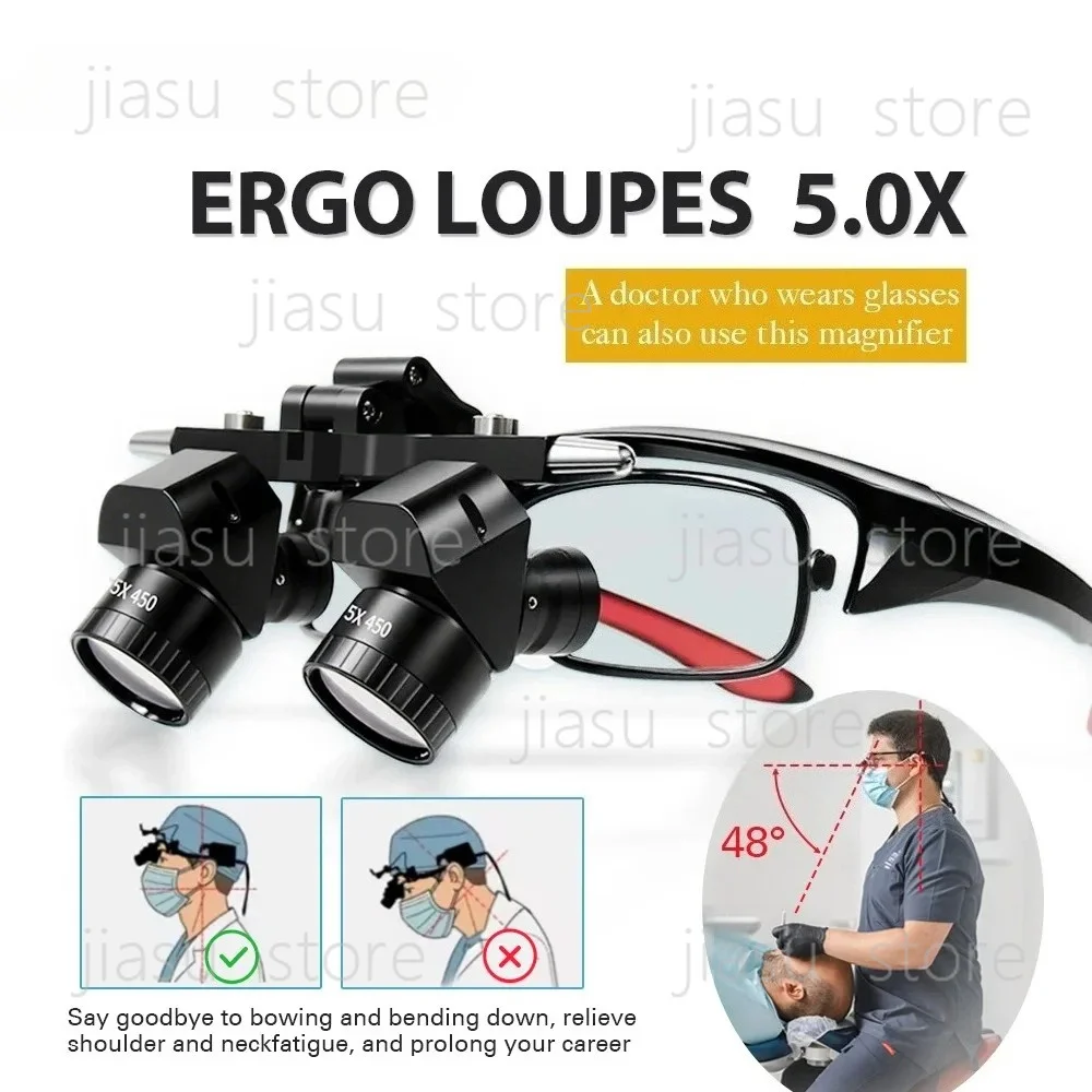 5X Dental LED Loupes, Ergo Conversion Lens Parallel Field‑of‑Vision Plastic Adjustable Dentist Magnifier