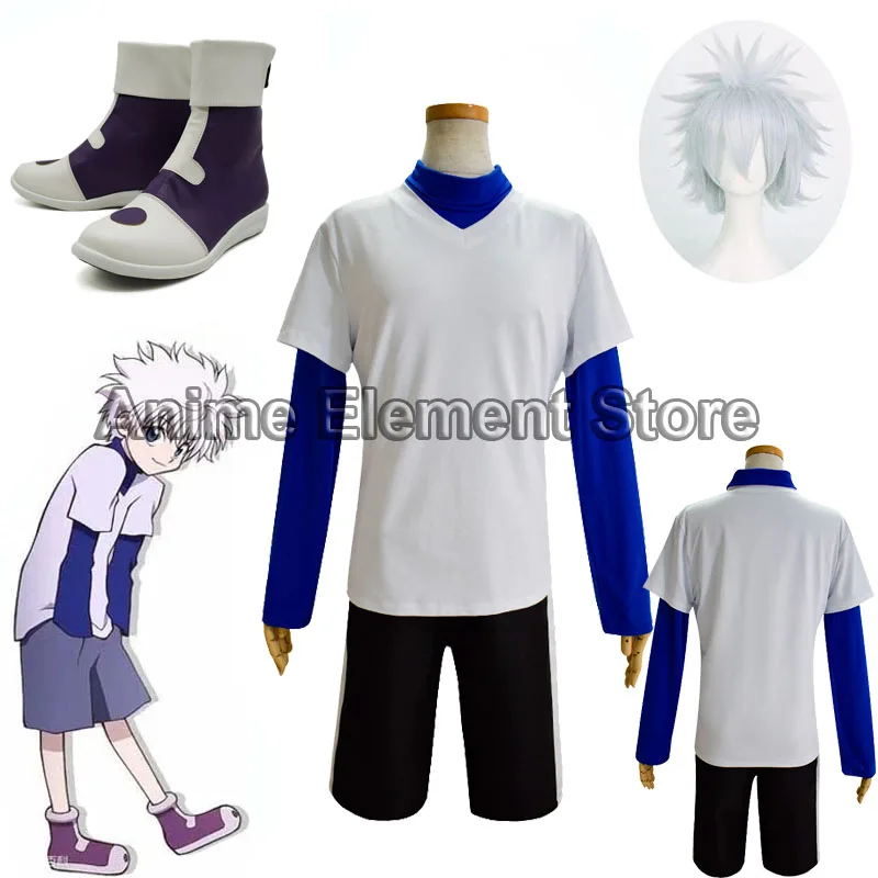 Hunter X Hunter Cosplay Killua Zoldyck Cosplay Costume Men Women Halloween Outfits Suit Anime cosplay Wig