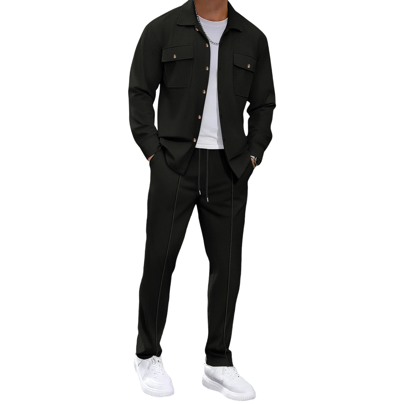 

Men 2-piece Outfit Long Sleeve Button Closure Jacket with Pants Fall Casual Outfit