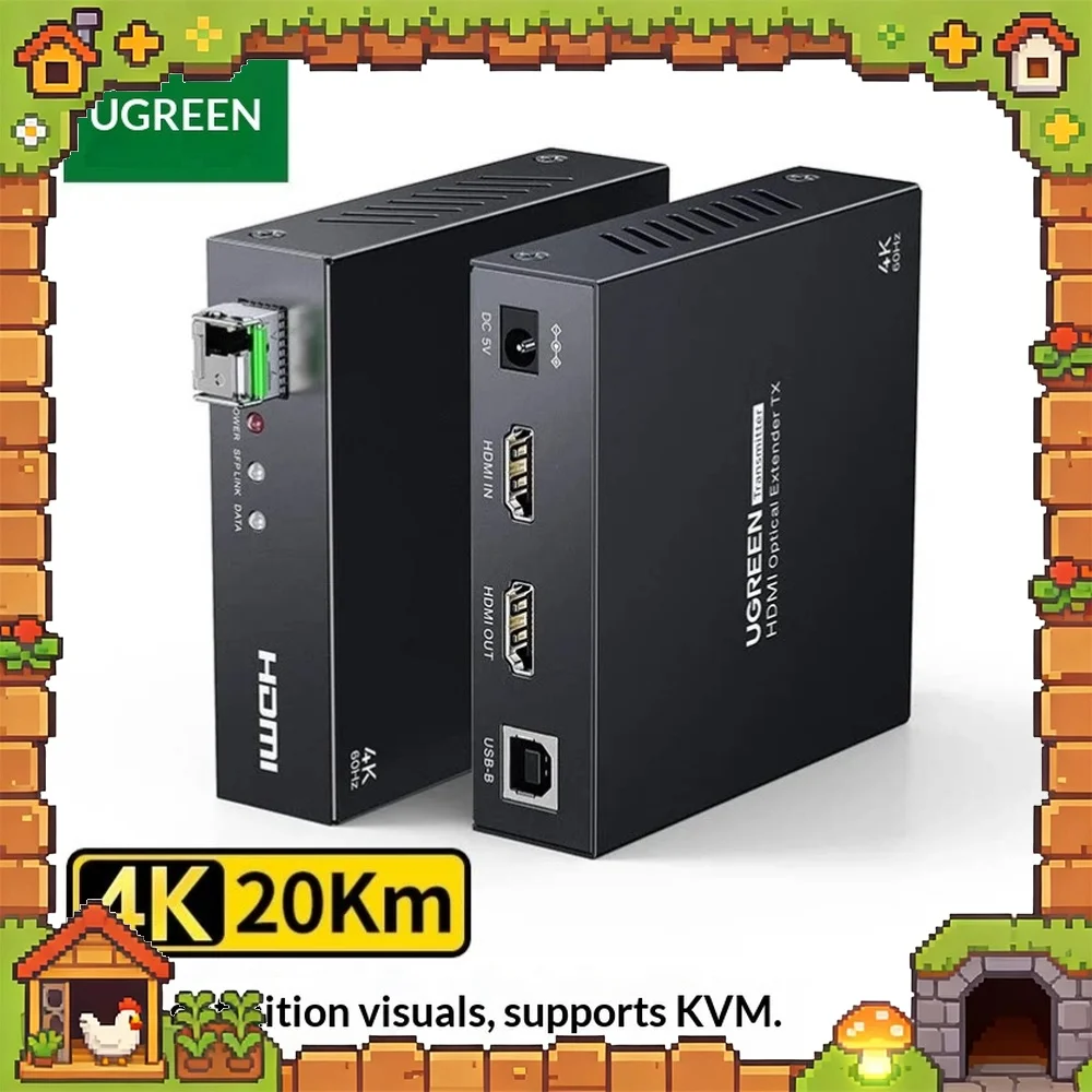UGREEN CM452 HDMI over Fiber Extender KVM Single Mode Single Fiber LC 4K with 3.5mm Audio Port