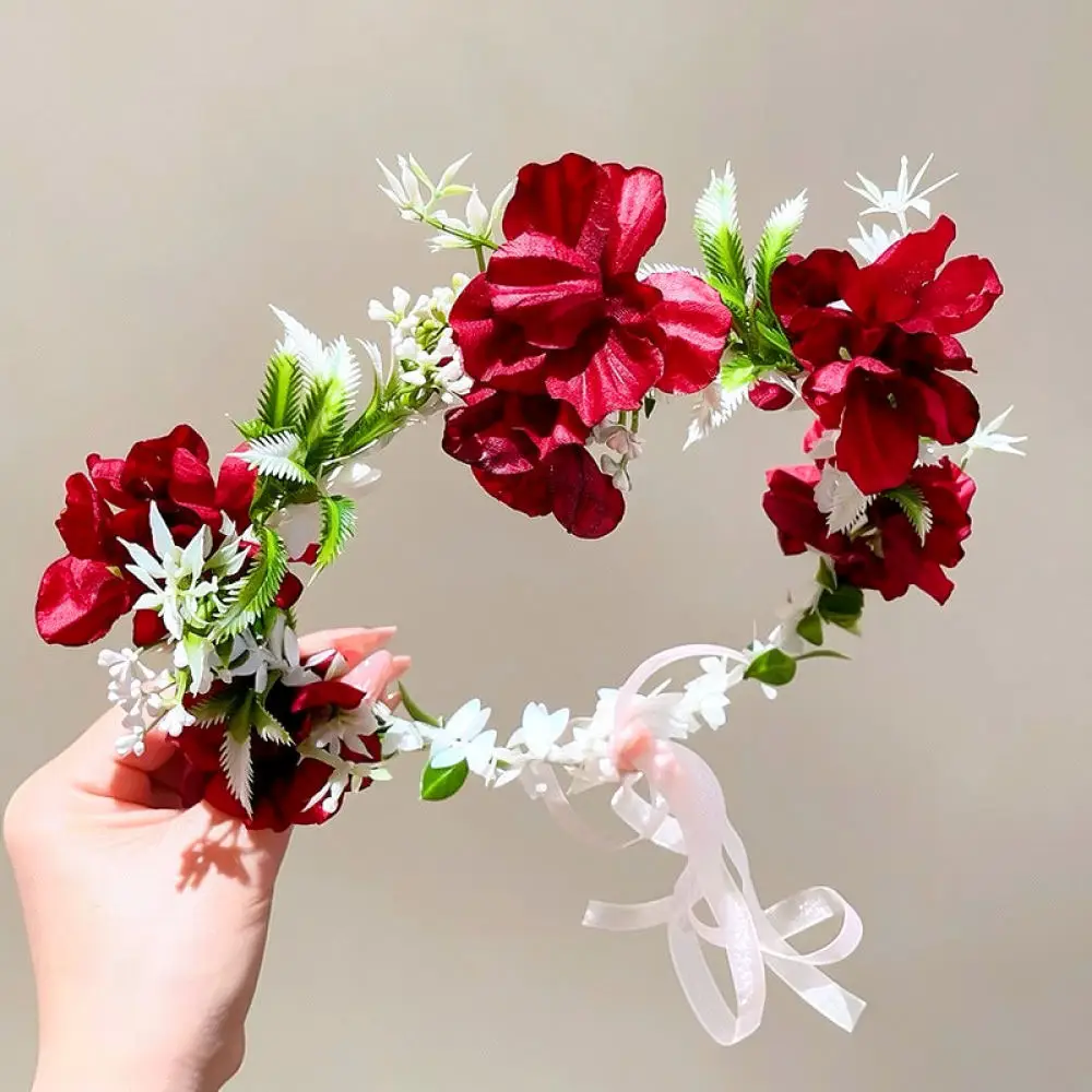 Bohemian Floral Wreath Headband Ribbon Fairy Headpiece Forest Wedding Party Travel Photography Decoration Hair Accessories