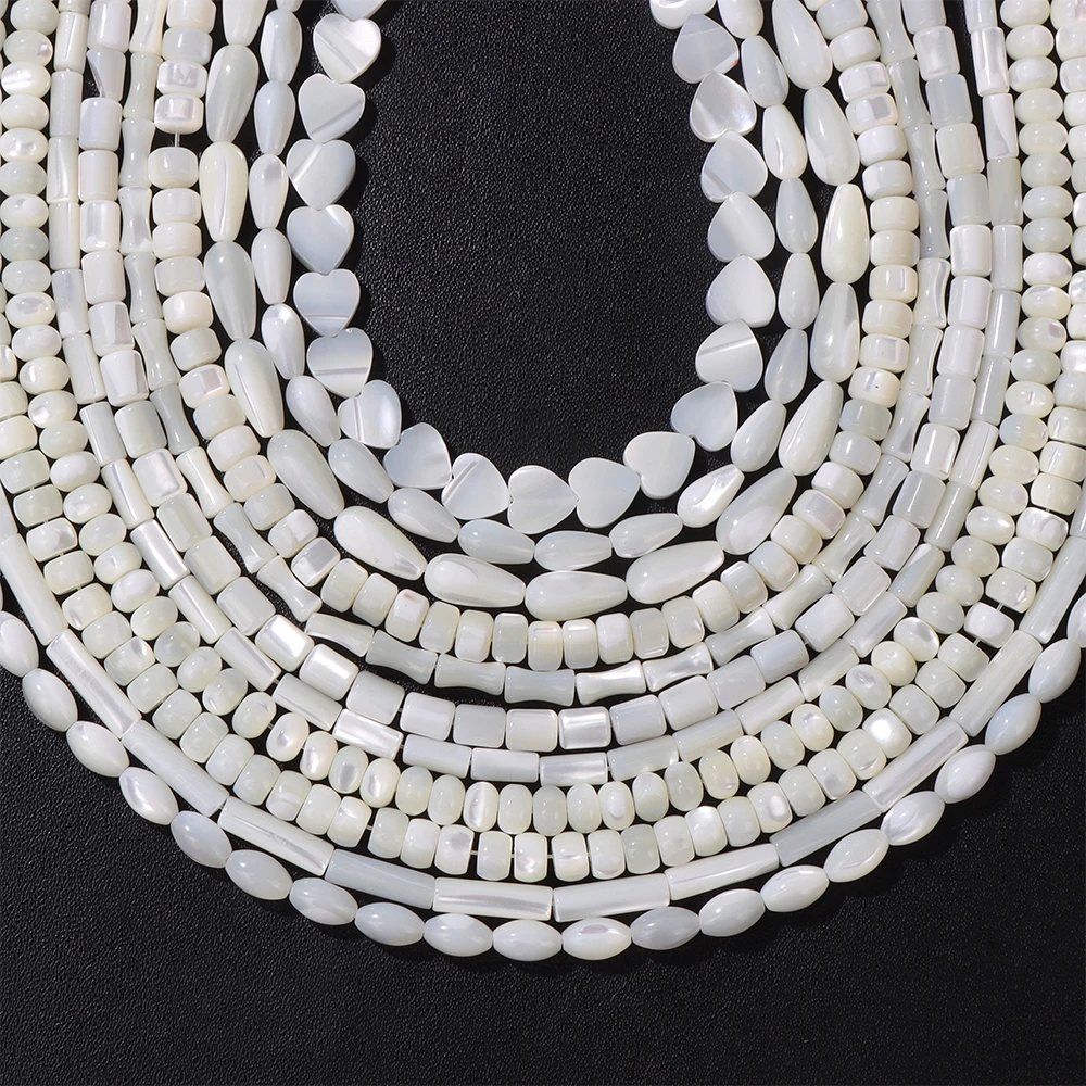 Natural White Mother of Pearl Shell Beads Rondelle Heart Oval Round Freshwater Shell Beads for Jewelry Making DIY 15