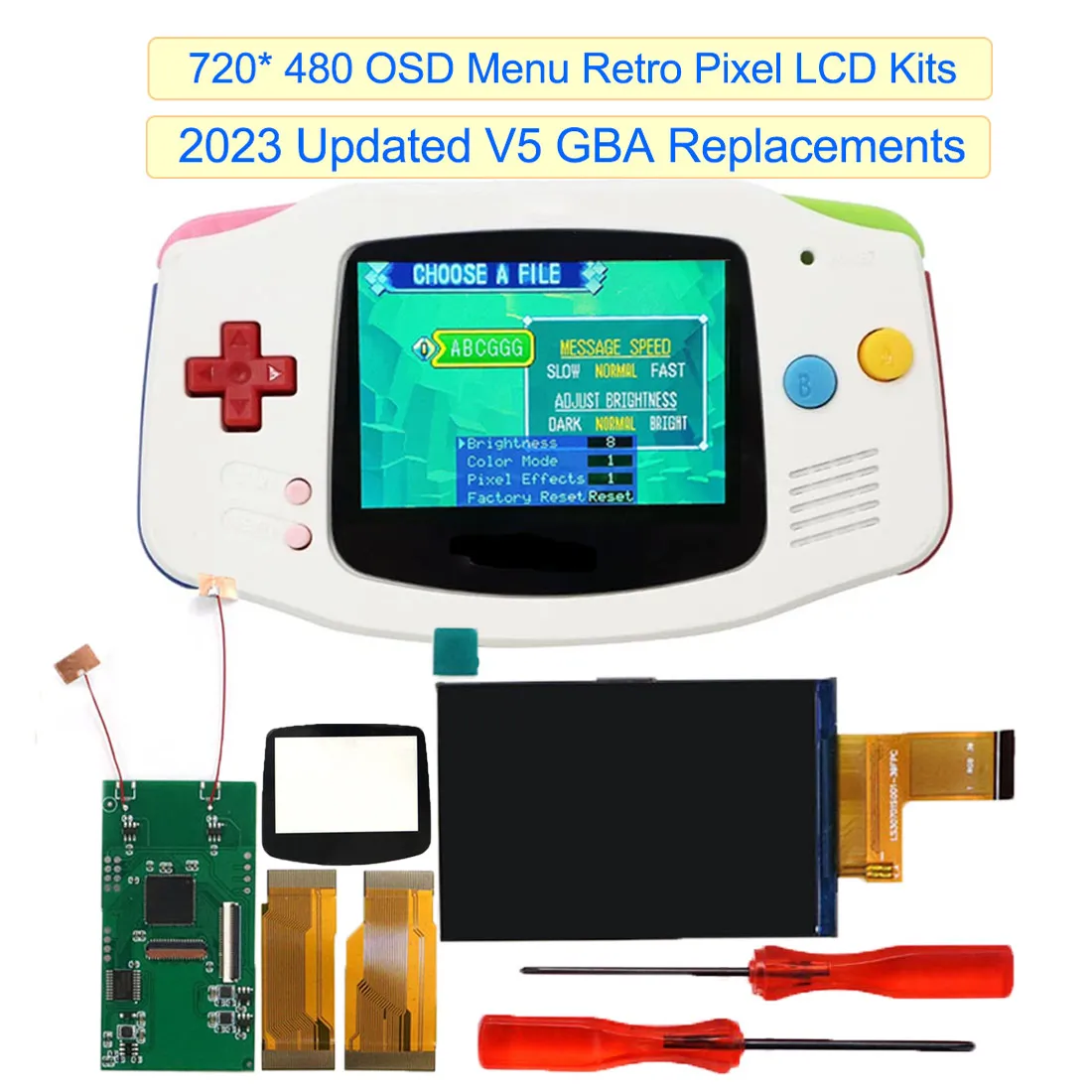 

Easy Install 720*480 Drop in GBA V5 OSD LCD Spares Replace Screen Mod Kits Mix Buttons Housing Shell for Gameboy Advance