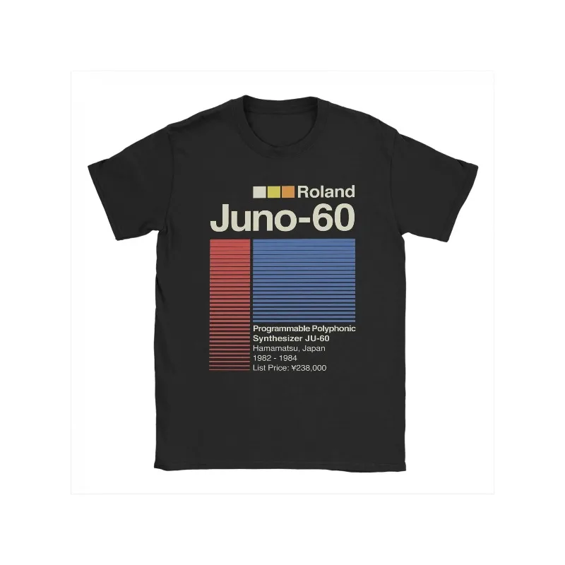 Vintage Roland Juno-60 music printed T-shirt, short sleeved round neck T-shirt designed by Roland Juno-60 synthesizer