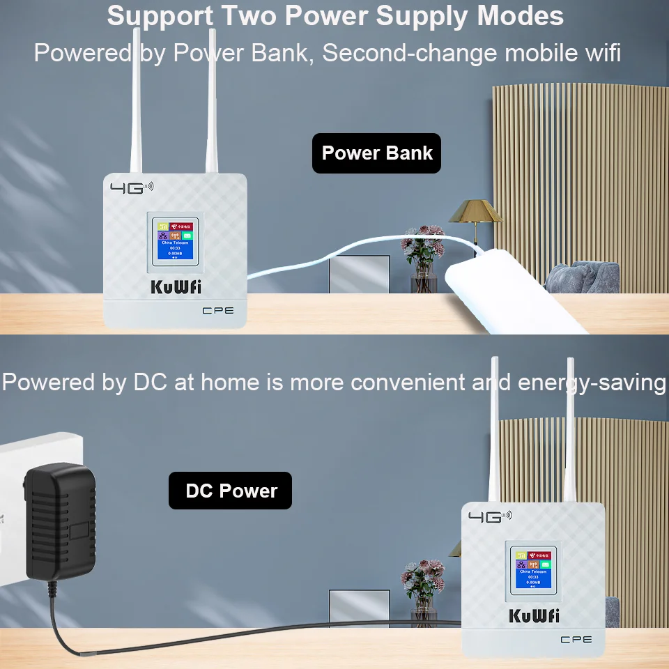 Enrutador KuWfi 4G LTE CPE, enrutador inalámbrico de 300Mbps, antenas externas duales, módem Wifi 4G con puerto RJ45 y ranura para tarjeta Sim para el hogar