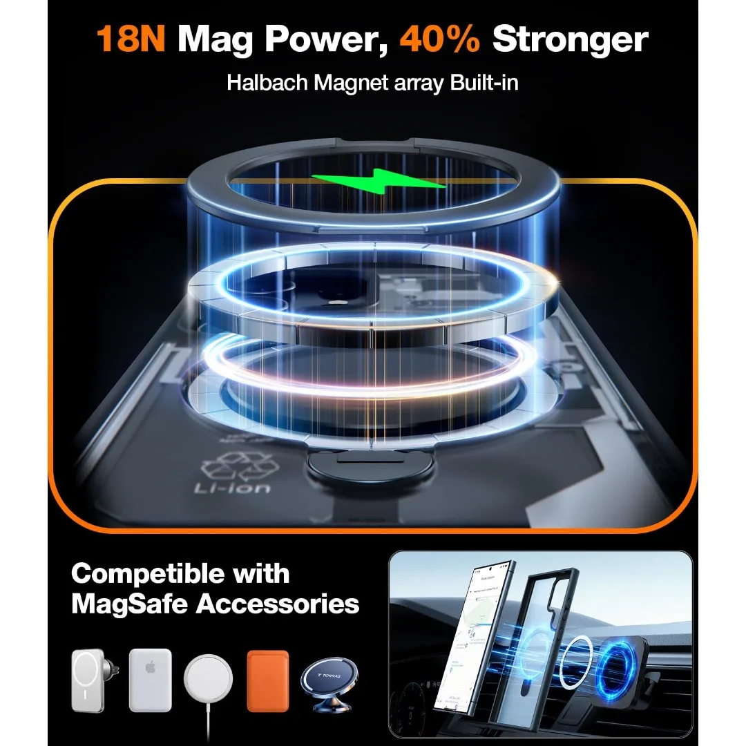 TORRAS 360° Rotating Magnetic Stand for Samsung Galaxy S24 Ultra Case Compatible Magsafe Shockproof Slim Protection S24 Ultra