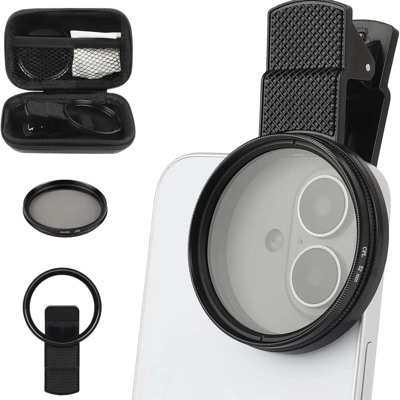 

Kutou 52mm Clip-on CPL Phone Camera Lens Filter Kit Circular Polarizer Polarizing Filter Compatible with iPhone 15 14 13 12 11