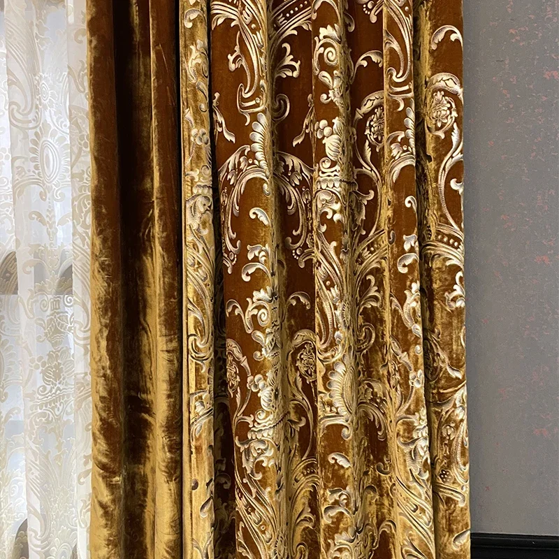 High End Velvet Gilding Jacquard Splicing Thickened Blackout Curtains for Living Room Bedroom Villa French Window Custom Screen