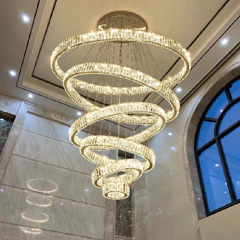 Luxury Modern K9 Crystal LED Chandelier Lustre Gold Color Circle Ring Pendant Light Fixture Home Decor Ceiling Lamp