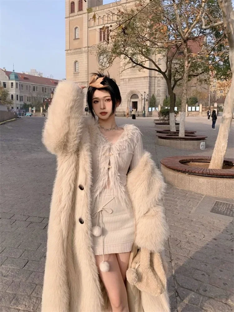 Luxury Long Faux Fur Coat Women Warm Fluffy Fur Jacket Long Sleeve Design Chic Jackets Women's Clothing High Quality Outerwear