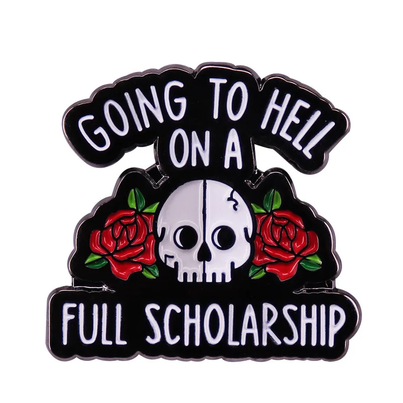 Going To Hell On A Full Scholarship Enamel Pin Halloween Horror Movie Skull Metal Cartoon Brooch Backpack Decoration Lapel Badge