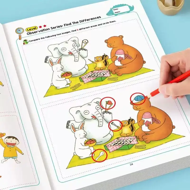 32-Page Interactive Learning Book Game for Kids - Finding Differences Drawing Notebook Fun Puzzle Skills Development Coloring