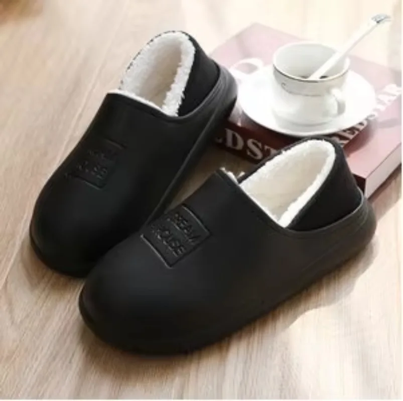 Winter Autumn Letter Cotton Slippers Women Warm Plush Casual Indoor Home and Outdoor Garden Non Slip Water Proof Trendy Shoes