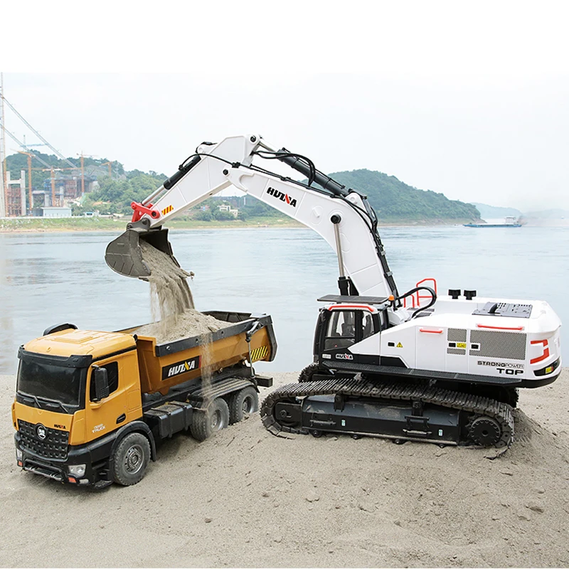 HUINA 1594 Metal RC Excavator 1/14 Electric Heavy Duty 22 Channels Remote Controlled Excavator Model Car Toys for Boy Adults