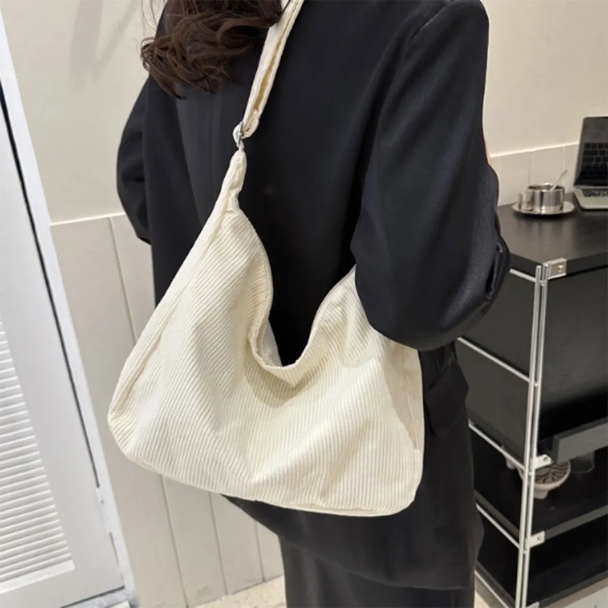 Large capacity corduroy bag Japanese commuter simple casual shoulder bag preppy bag one pack