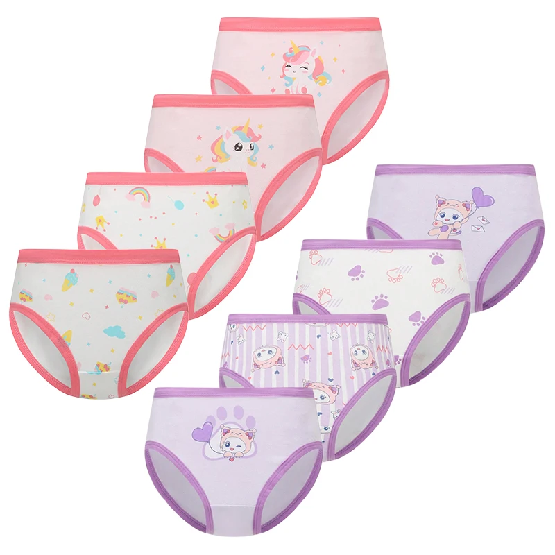 4/8 Pieces Girls Cotton Panties Cozy Soft Toddler Girls Briefs Cute Rainbow Unicorn Beautiful Mermaid Printed Children Underwear
