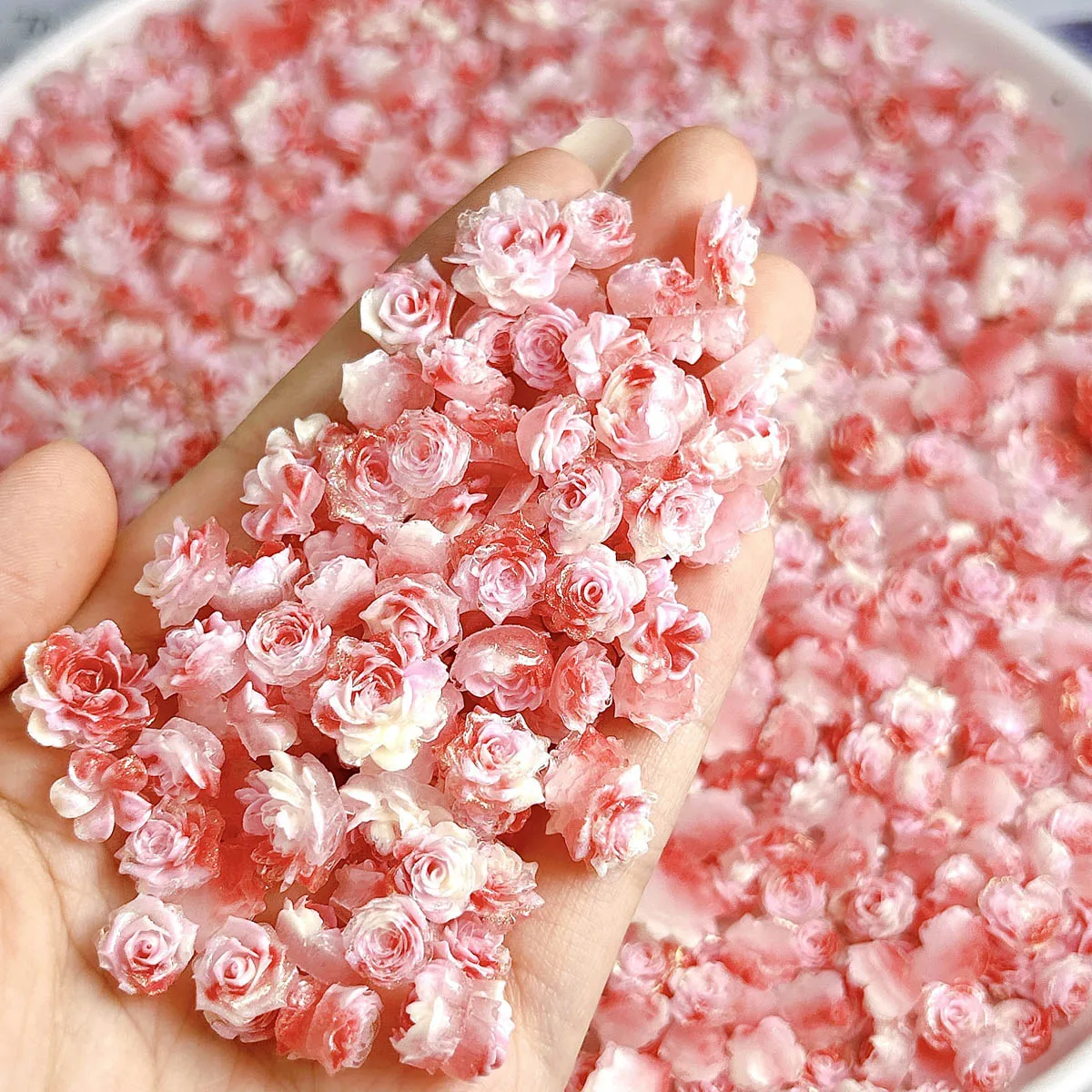 Sweet Creative Shinny Windmill Flower Rose Resin Nail Charms 3D Luminous Gradient Colored Blossoms Nail Art Decorations for DIY