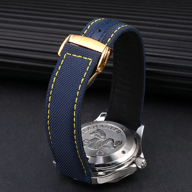 Ремешок тканевый голубой для часов Omega Seamaster 300 AQUA TERRA 150, 19 мм 20 мм