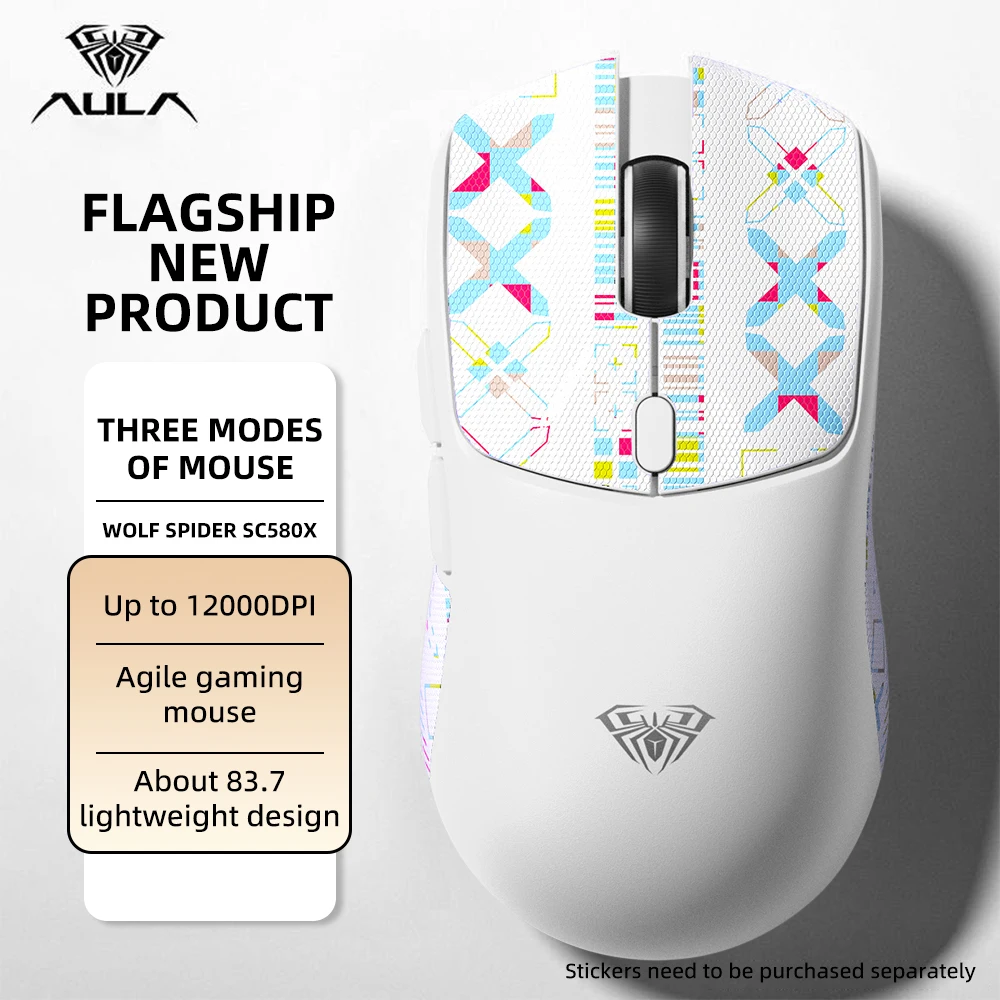 AULA SC580X Wireless Gaming Mouse Bluetooth 2.4GHz USB-C 3 Modes 6 Programmable Buttons 10000 DPI PAW3325 500mAh Battery