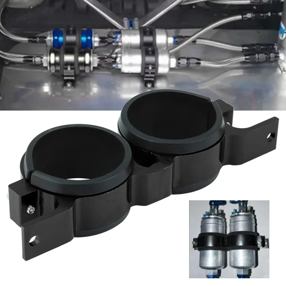 Aluminum Alloy 60mm Car Fuel Pump Mounting Bracket Dual Filter Clamp Cradle Black