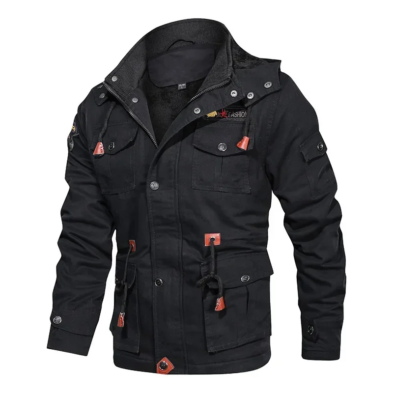 Cappotto con cappuccio da esterno Casual tasche Multiple cappotti larghi uomo Plus size moda giacche in pile da uomo inverno addensare parka caldi