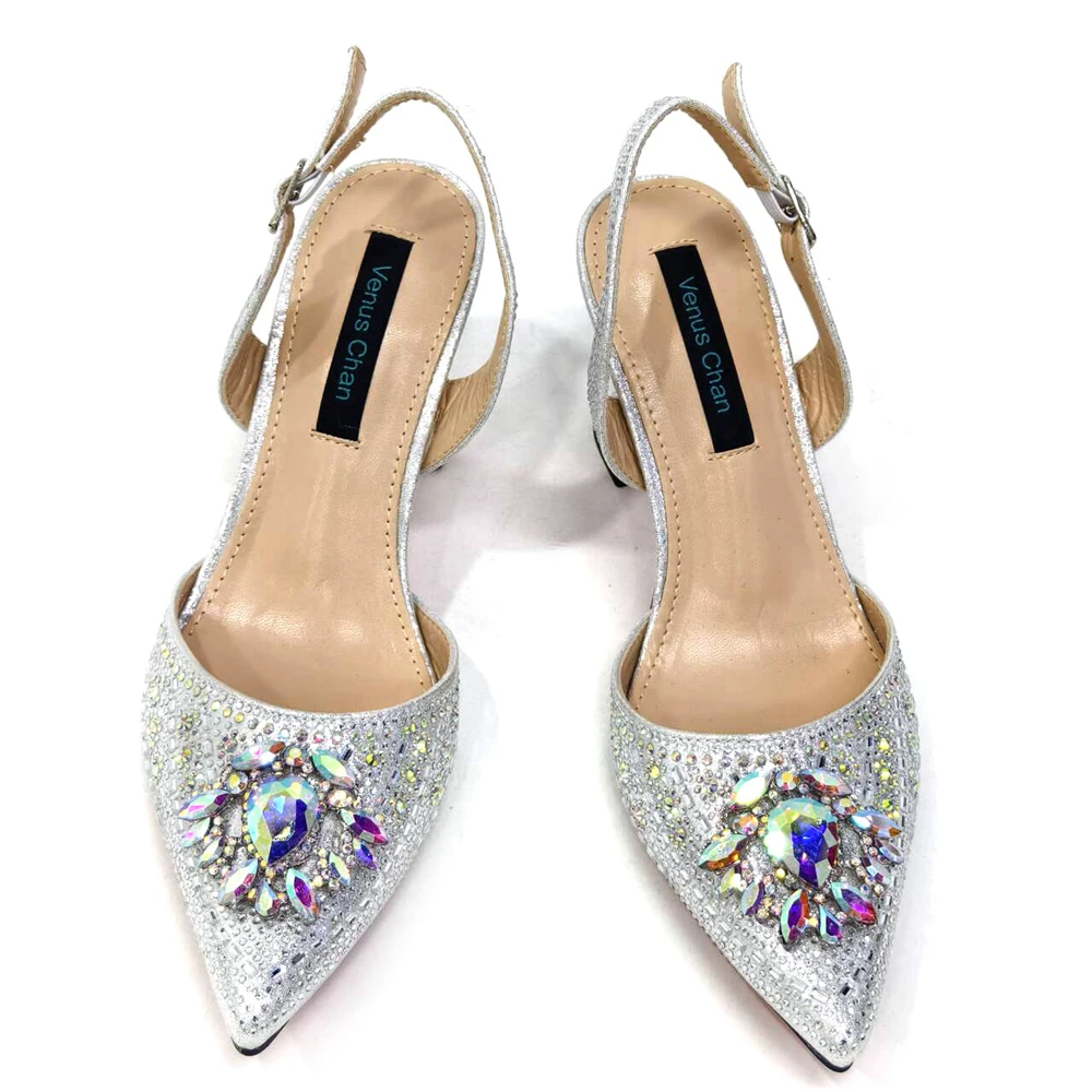 Venus Chan-Girly Style Pointed Toe Wedding Shoes and Bag Full Diamond Decoration Metal Closure Bag Italian Design 2024