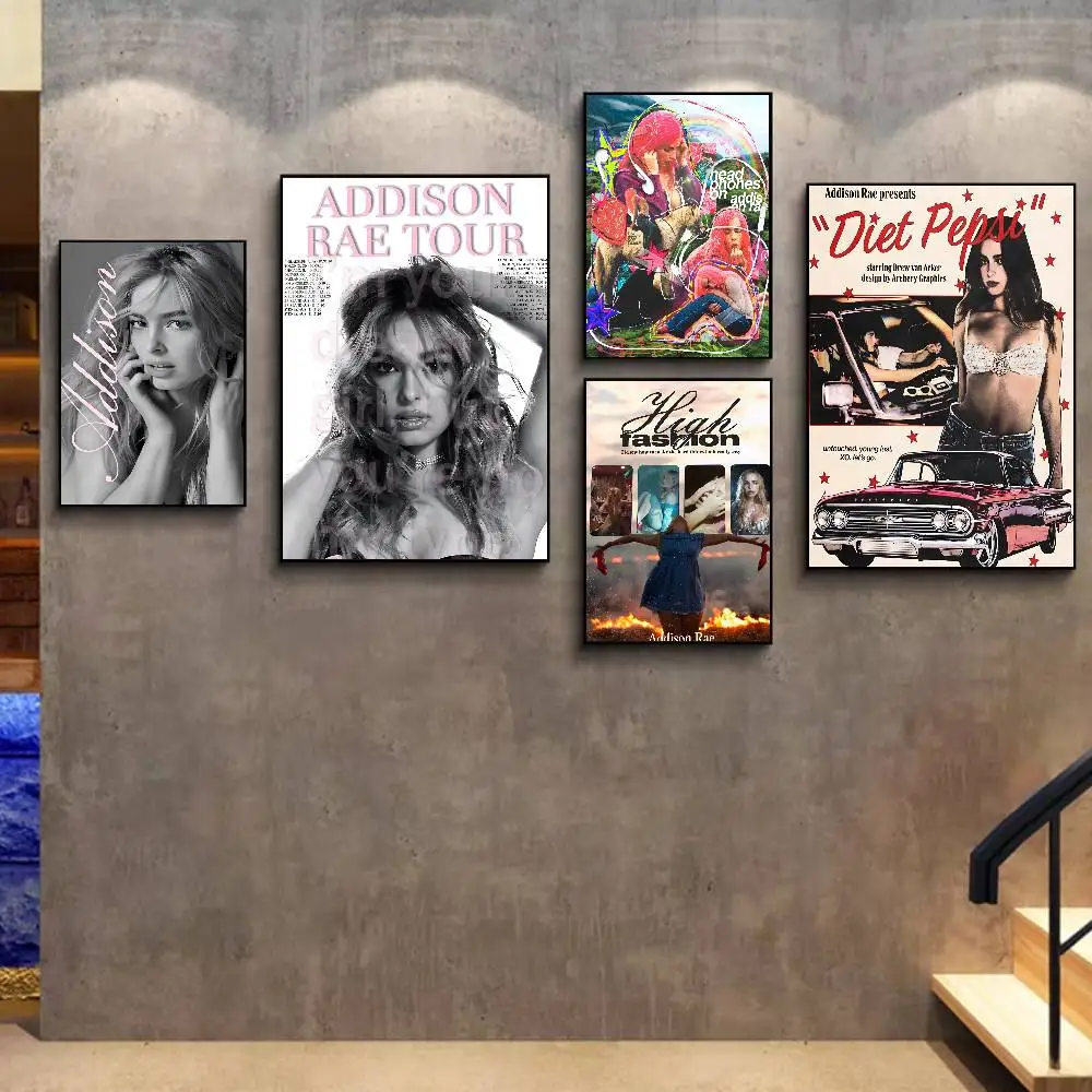 Pop Singer A-Addison R-Rae Anime Posters Sticky Decoracion Painting Wall Art White Kraft Paper Wall Decor