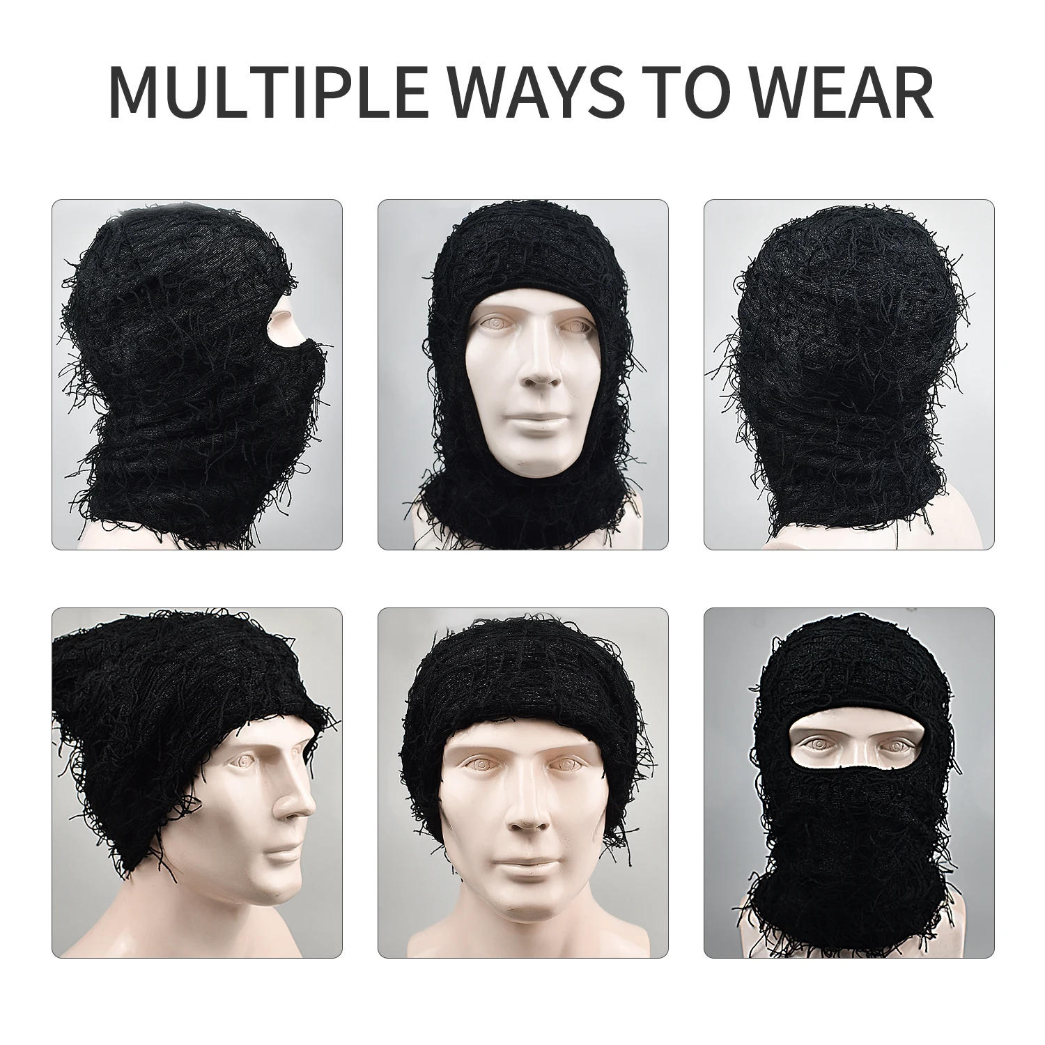 CHCYCLE Distressed Balaclava Ski Mask Knitted Balaclava Face Mask for Men Women Skiing, Snowboarding, Cycling Hiking
