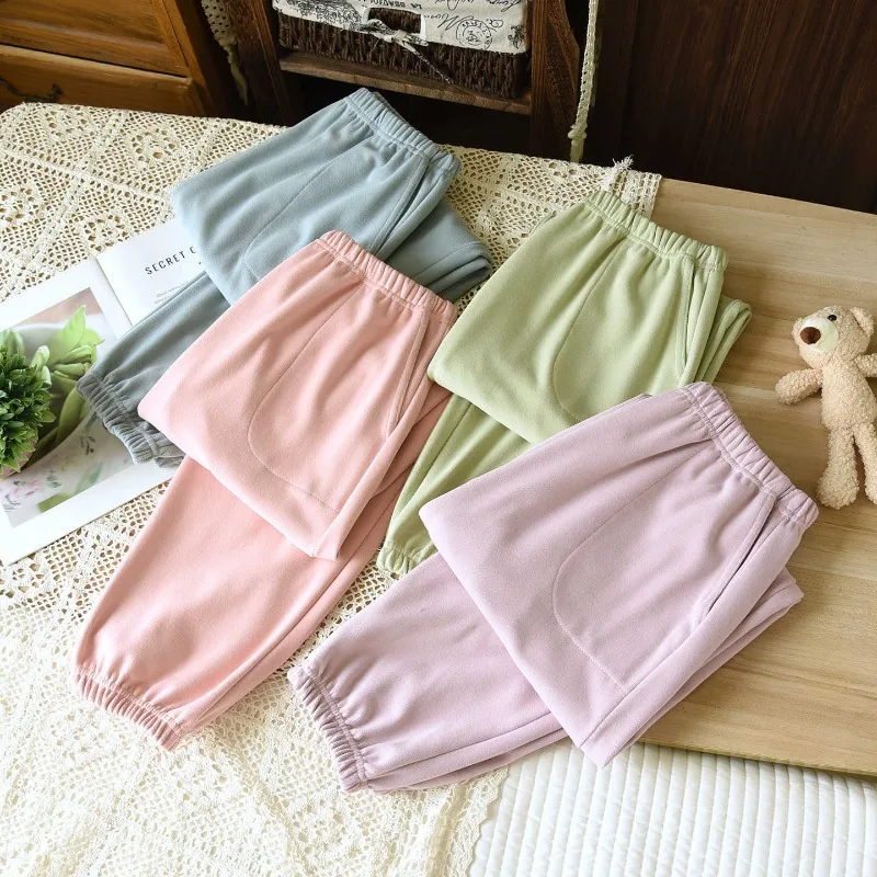 2026 New Autumn/Winter Women's Sleeper Pants, Velvet Solid Color Pants, Single Piece Warm Pants, Thickened Closure Home Pants