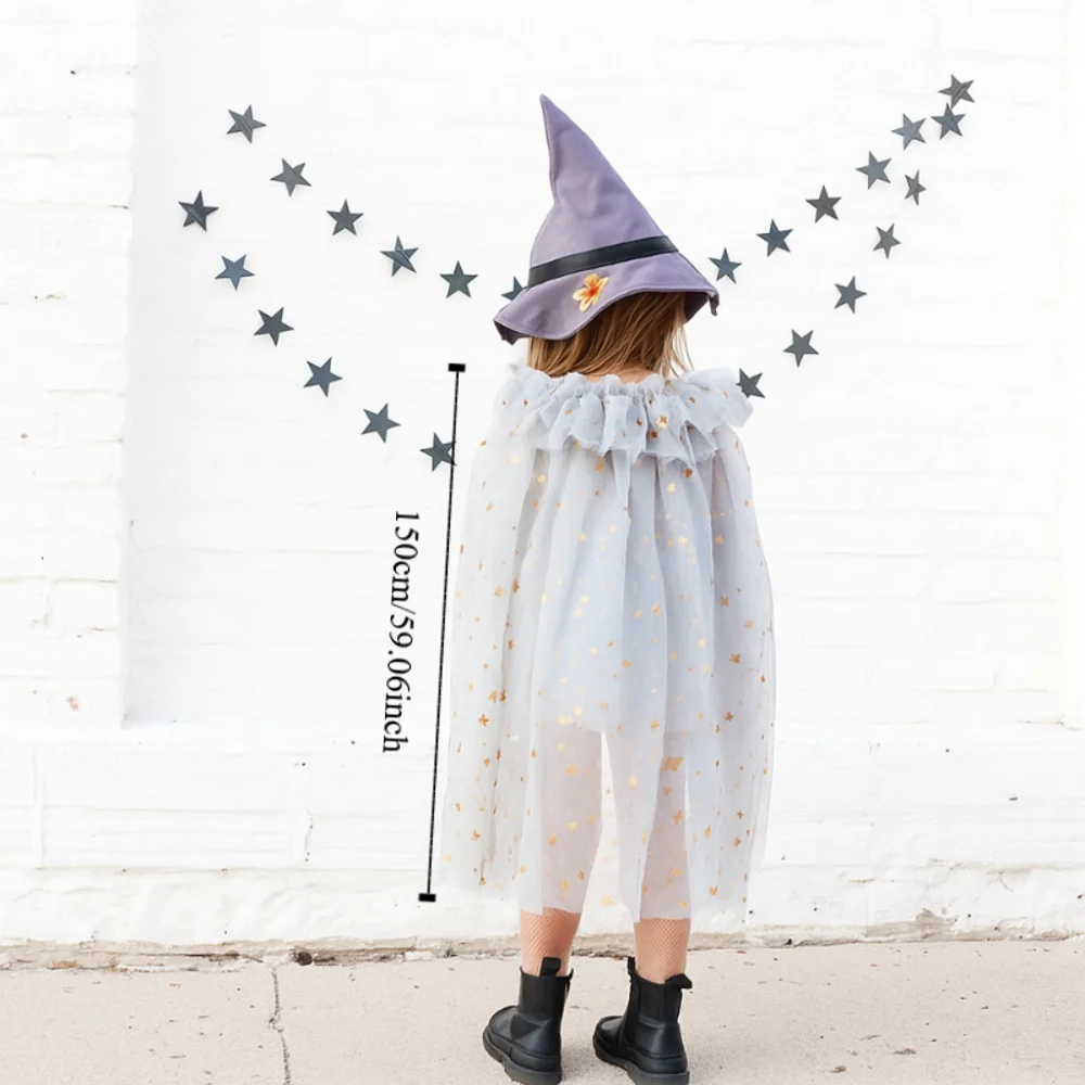 Wizard Childern Halloween Costumes Mesh Princess Girls Witches Robes Costume Cosplay Props Bright Color Halloween Cosplay Cape