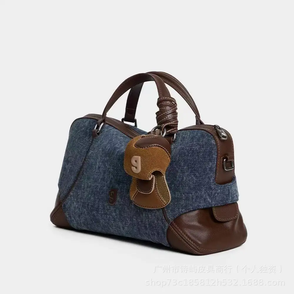 

2025 New Arrival Baseball Style Boston Bag, Medium Retro Satin Leather Tote Crossbody Bag