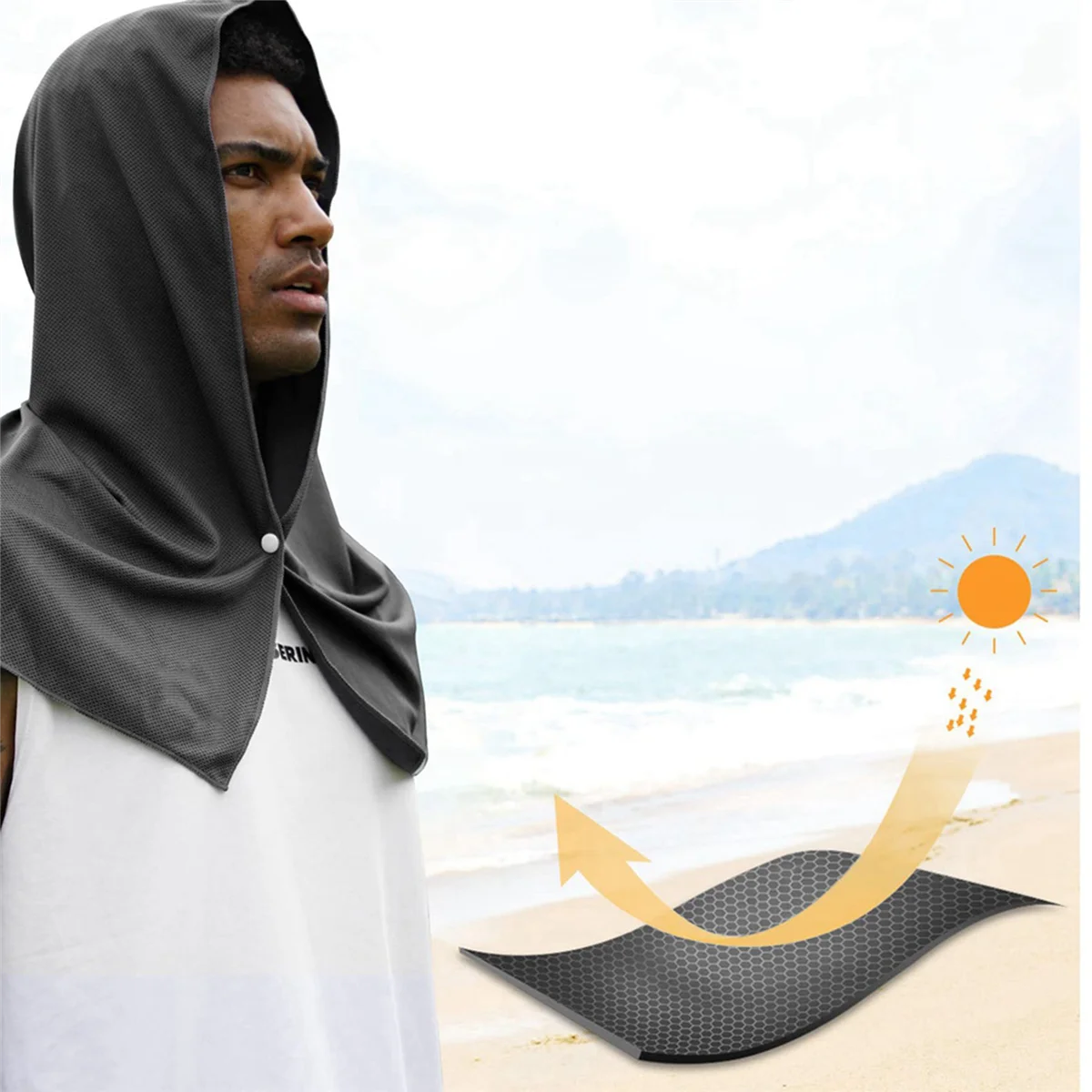 A72Z 2X Cooling Hoodie Handdoek, Cooling Handdoeken voor nek en gezicht, voor sauna Yoga Camping Workout Zwart