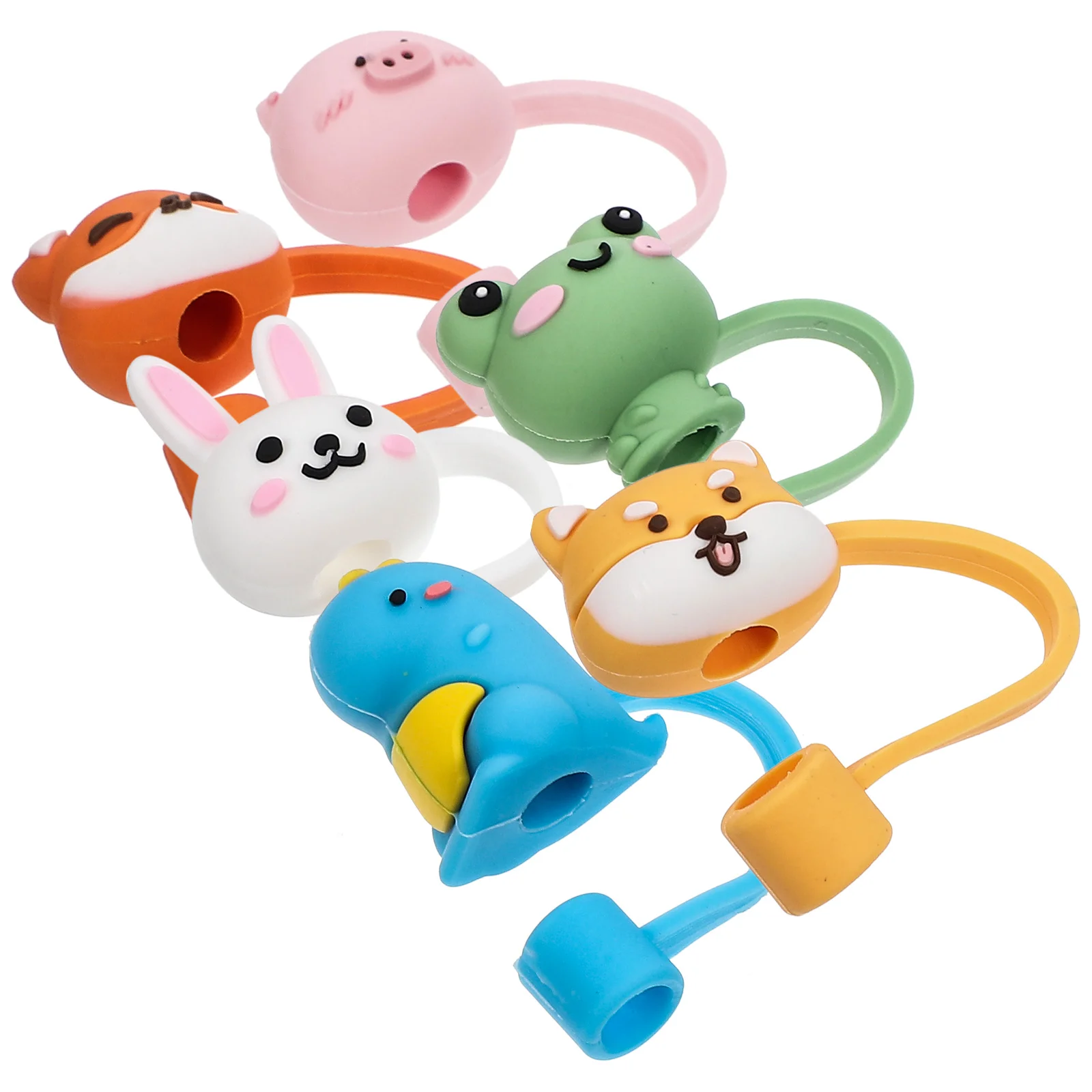 6 Pcs Animal Straw Set Hawaiian Party Supplies Cute Caps Stopper Tips End Cover Silicone Protector