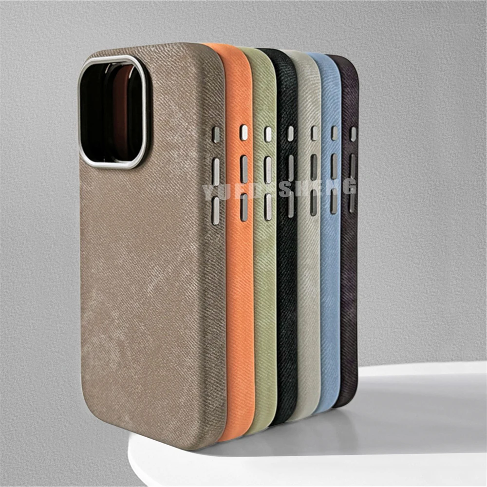 

Luxury For MagSafe Fiber Leather Shockproof Case For iPhone 17 16 15 14 Plus 13 12 Pro Max Magnetic Wireless Charge Back Cover