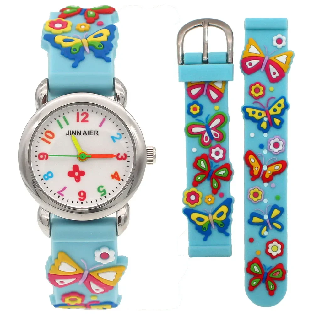 Fashion Leuke 3D Vlinder Kids Horloge Kinderen Horloges Kids Student Meisjes Quartz Lederen Polshorloge