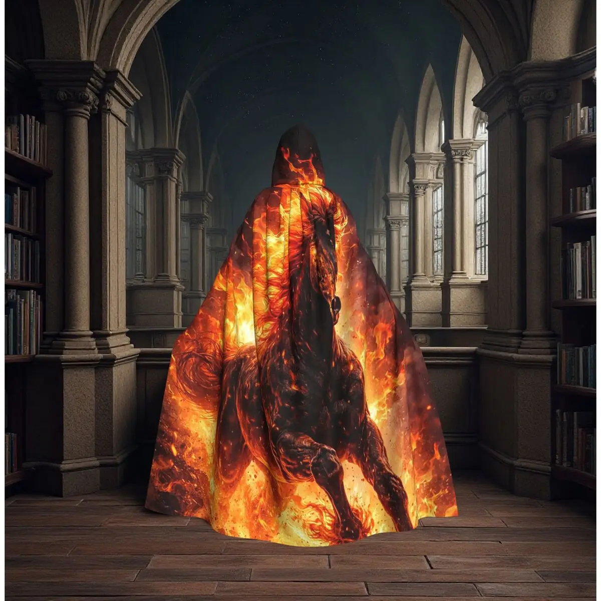 

Devil Horse Long Hooded Cloak Witch Medieval Costume Cosplay Cape HalloweenVampire Adult Unisex