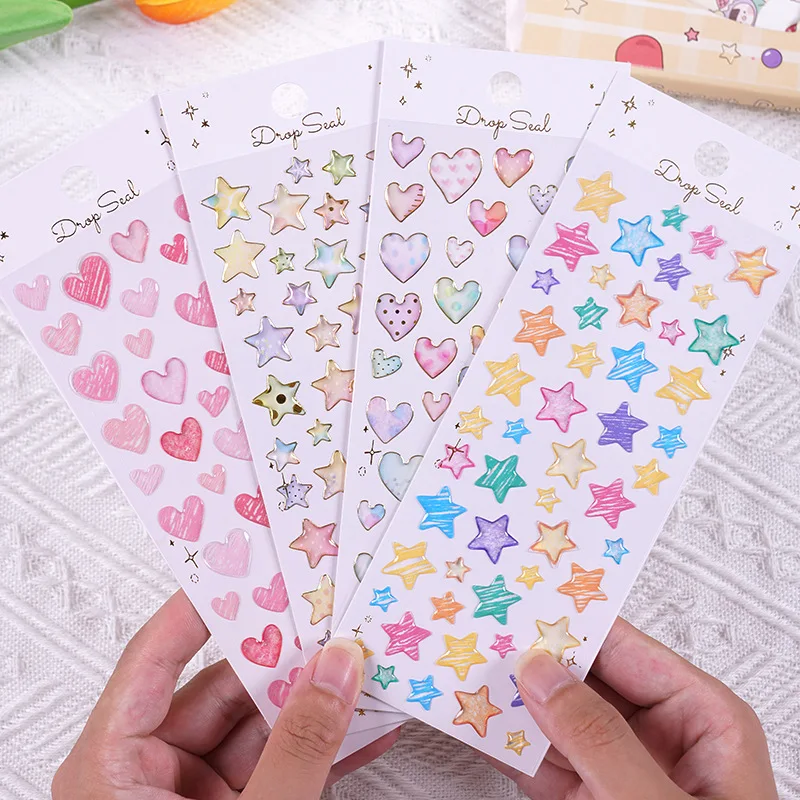 4 sztuk/partia Kawaii proste kolorowe serce gwiazda kryształowa kropla naklejki 3D Scrapbooking Diy dziennik papiernicze arkusz naklejek Deco prezent