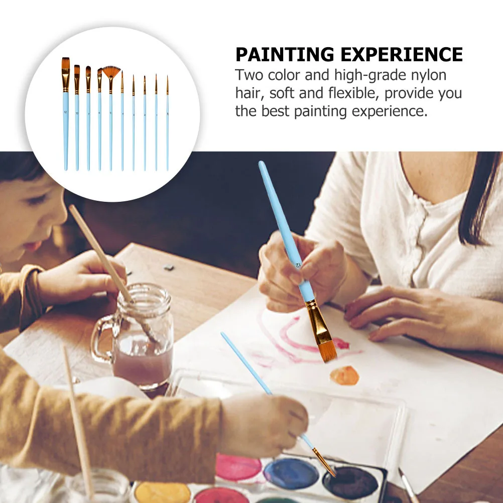 

10Pcs Double Color Paint Brush Set High Grade Nylon Hair for Acrylic Oil Watercolor Gouache Painting Artist Professional Wood
