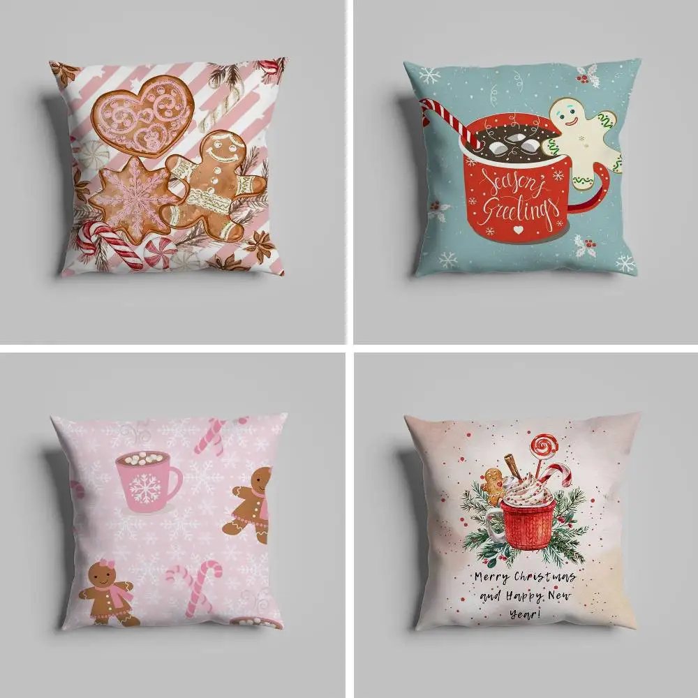 

Christmas Pink Gingerbread Pillow Case For Car Pillows 60x60 Cushions Luxury Double Sided Cover Home And Decoration Sofa 30x30