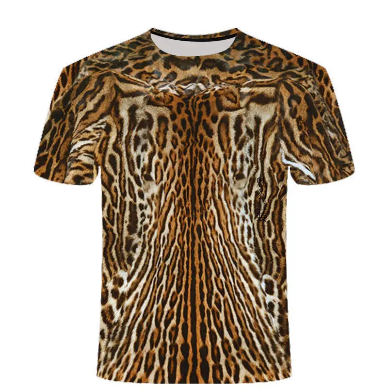 T-shirts da pele do tigre leopardo impressão 3d verão t camisa moda crianças casuais meninos meninas em torno do pescoço kawaii camiseta topos roupas