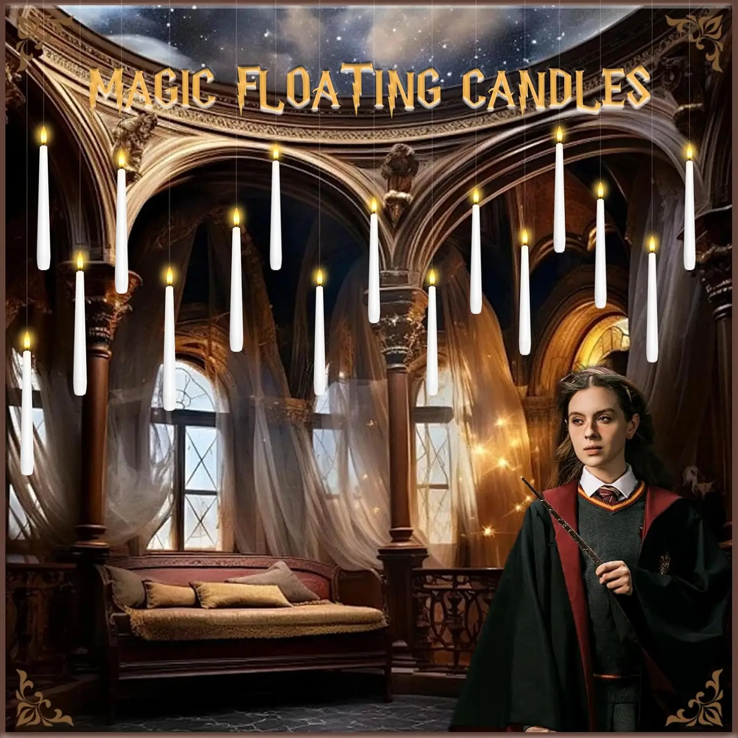 Halloween Decorations - Floating Candles with Wand - 12 Pcs Magic Flickering Warm Light Flameless Floating LED Candle Christmas
