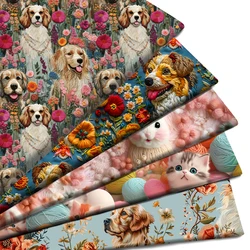 50*145cm Dog Cat Bunny 3D Imitation Printed Polyester/Pure Cotton Fabric Patchwork Sewing Quilt Fabric Needlework Cloth