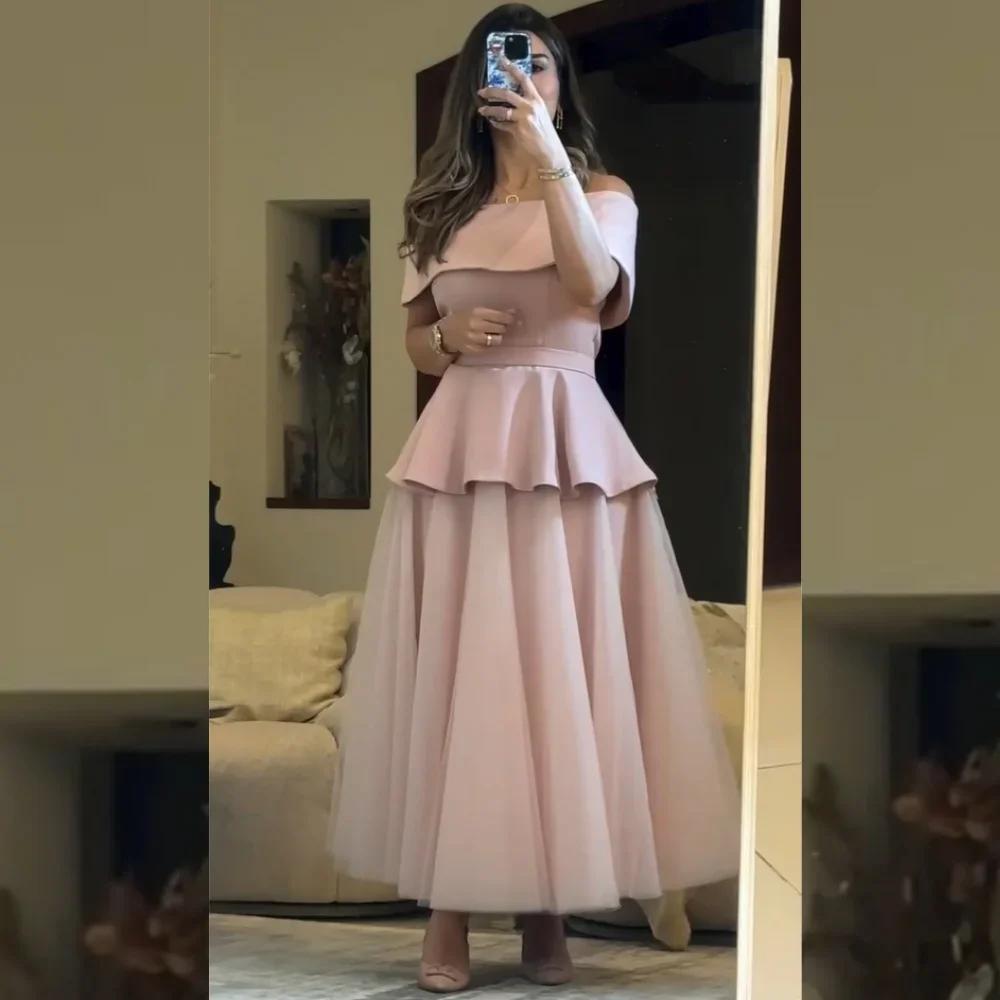 

Customized Exquisite Net Draped Pleat Ruched A-line Off-the-shoulder Evening Dresses Casual Simple Retro Fashion Elegant Exquisi